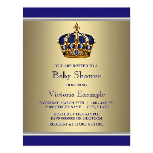 Blue and Gold Crown Little Prince Baby Shower Invitation