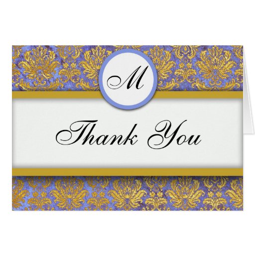 Blue and Gold Damask Thank You Cards