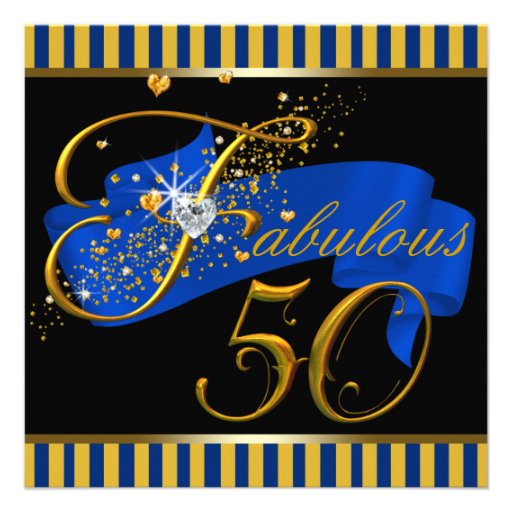 Blue and Gold Fabulous 50th Birthday Party Custom Invites