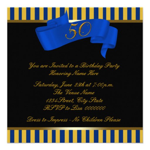 Blue and Gold Fabulous 50th Birthday Party Custom Invites