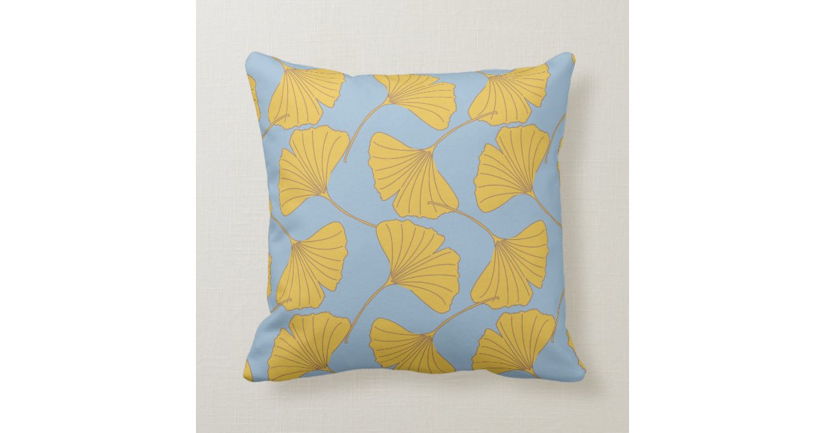 Blue and Gold Fall Ginkgo Ginko Biloba Leaves Throw Pillow Zazzle