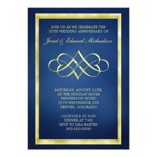 Blue and Gold Heart Swirl Anniversary Invitation