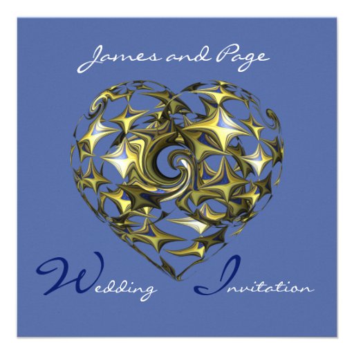 Blue and Gold Heart Wedding Fine Art Personalized Invite