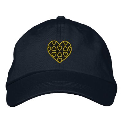 Blue and Gold Hearts Embroidered Hat by mothersdaytshirts