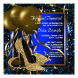 Blue and Gold High Heels Womans Birthday Party Custom Invitation