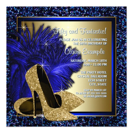 Blue and Gold High Heels Womans Birthday Party Personalized Announcement