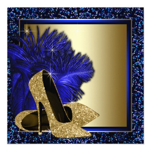 Blue and Gold High Heels Womans Birthday Party Personalized Announcement
