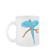Blue and Gold Macaw Frosted Glass Mug by twopurringcats Blue and Gold Macaw Frosted Glass Mug