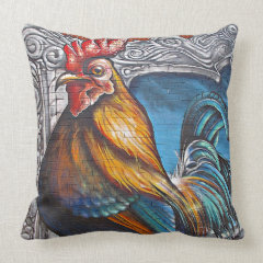 Blue and Gold Rooster Pillow