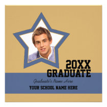 Blue and Gold Stars & Stripe Graduation Invitation invitations