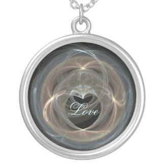 Blue and Gold Swirled Fractal Art Heart necklace