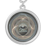 Blue and Gold Swirled Fractal Art Heart Necklace