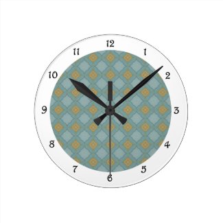 Blue and Gold Tiled Pattern Clock