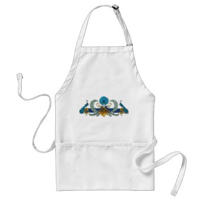 Blue and golden peacocks and wreaths aprons by SusansZooCrew