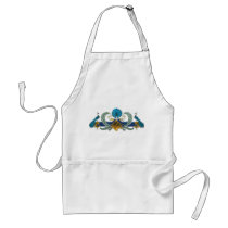Blue and golden peacocks and wreaths aprons