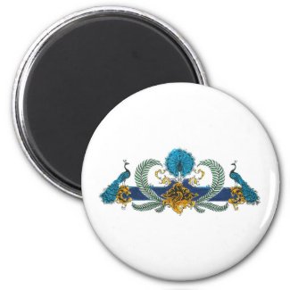 Blue and golden peacocks and wreaths fridge magnet