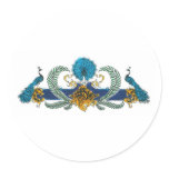 Blue and golden peacocks and wreaths round stickers