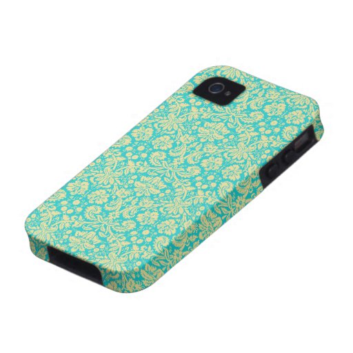 Blue and Goldish Floral Damask Case-Mate iPhone 4 Cover