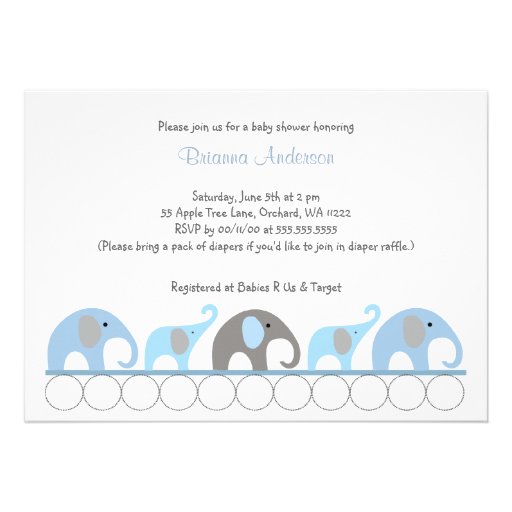 Blue and Gray boy elephants baby shower invite