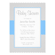 Blue and Gray Chevron Baby Shower Invitations