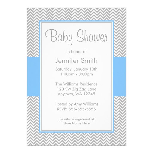 Blue and Gray Chevron Baby Shower Invitations