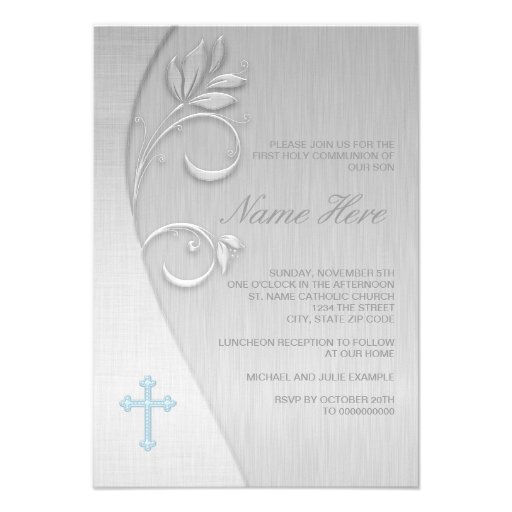 Blue and Gray First Communion Invites