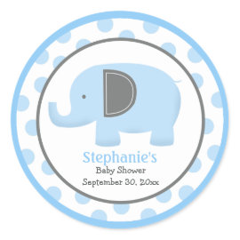 Blue and Gray Mod Elephant Round Sticker