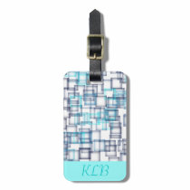 Blue and Gray Squares Travel Bag Tags