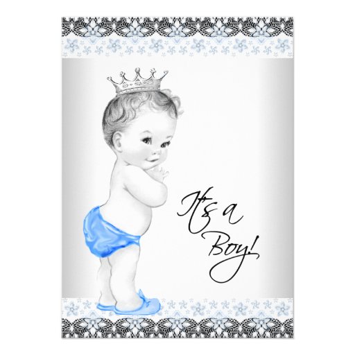Blue and Gray Vintage Baby Boy Shower Invitation