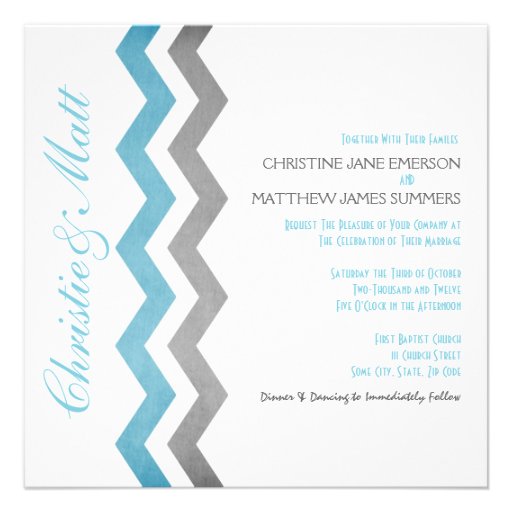 Blue and Gray Zig Zag Wedding Invitations