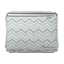 Blue and Gray Zigzag Chevron Monogram MacBook Sleeve