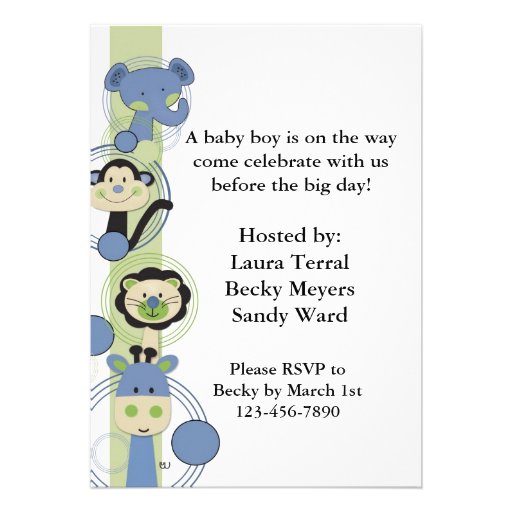 Blue and Green Animals Baby Shower for Boy Personalized Invitation