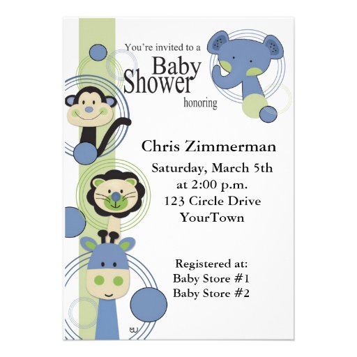 Blue and Green Animals Baby Shower for Boy Personalized Invitation