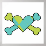 blue and green argyle heart colored crossbones des posters