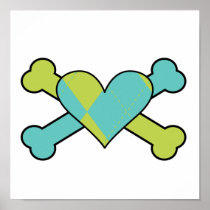 blue and green argyle heart colored crossbones des posters