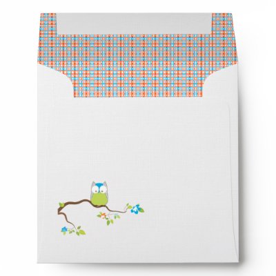Blue and Green Baby Owl Envelope by OrangeOstrichDesigns