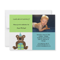 Blue And Green Birthday Teddy Bear Invitation
