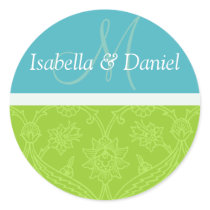 Blue And Green Bride And Groom Monograms Stickers