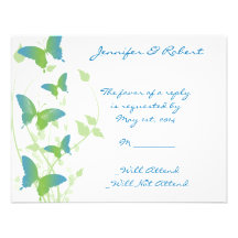 Blue and Green Butterfly Vine Response Card Invitation