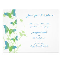 Blue and Green Butterfly Vine Save the Date Invites