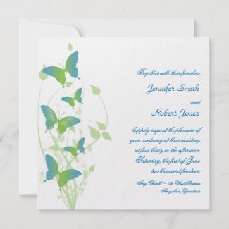 Blue and Green Butterfly Vine Wedding invitation