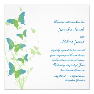 Blue and Green Butterfly Vine Wedding Announcements
