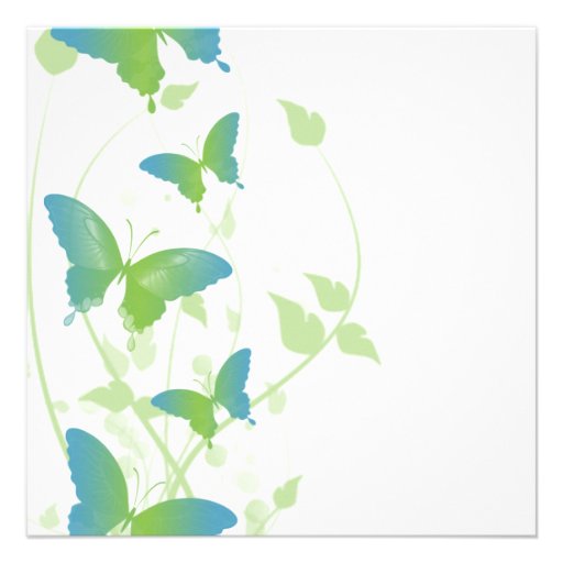 Blue and Green Butterfly Vine Wedding Announcements