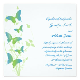 Blue and Green Butterfly Vine Wedding Announcements