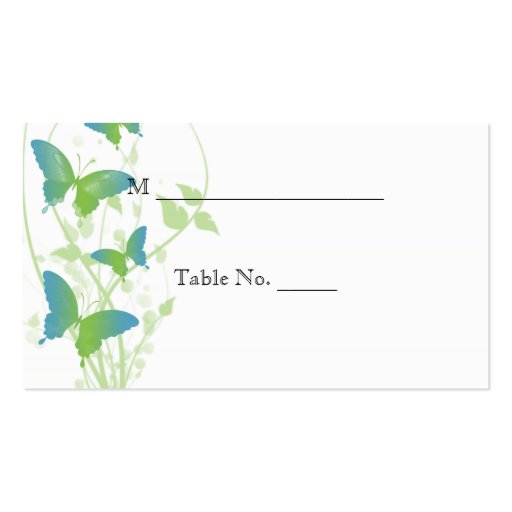 Blue and Green Butterfly Vine Wedding Place Cards Business Cards (front side)