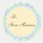 Blue and Green Candy Striped Gift Label Round Stickers