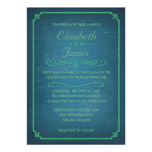 Blue and Green Chalkboard Wedding Invitations