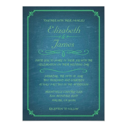 Blue and Green Chalkboard Wedding Invitations Zazzle