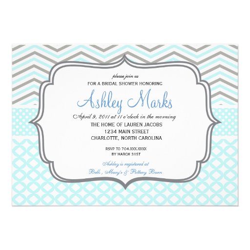 Blue and Green Chevron Invitaiton Custom Invitation