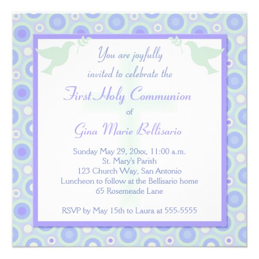 Blue and Green Circles First Communion Invitation
